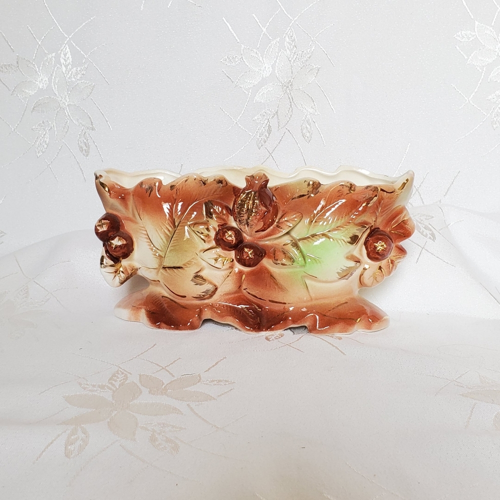 Vintage Autumn Leaves Cookie Candie Bowl Glazed Ceramic Rare Japan Home Decor - Picture 3 of 12